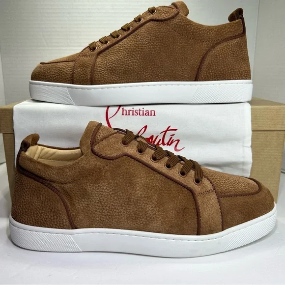 CHRISTIAN LOUBOUTIN RANTULOW ORLATO SNEAKERS BROWN GRAINED SUEDE SZ 44/11 NEW